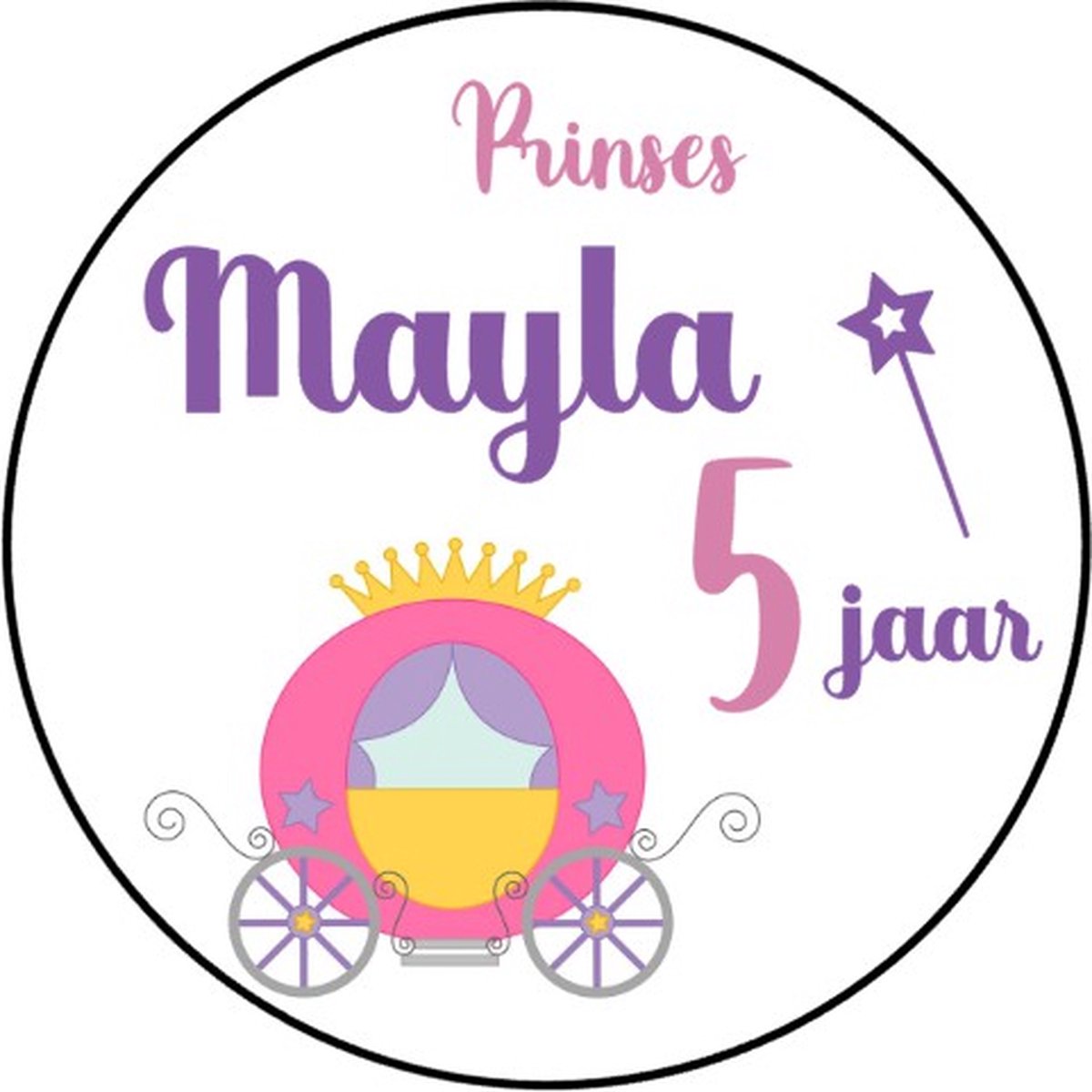 20x Koets Stickers Met Naam en Leeftijd - Princess - Gepersonaliseerd - Sluitstickers - Kinderfeest Traktatie - Uitdelen - Uitdeeltraktatie - Wensetiket - Rond - 40mm - Glossy sticker