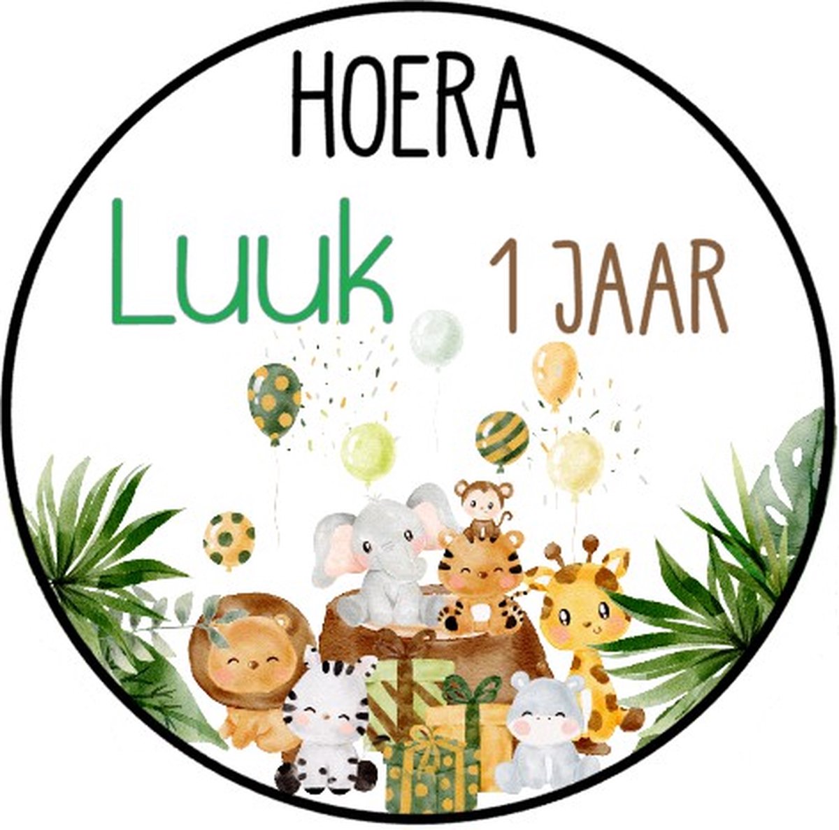 25x Jungle Stickers Ballonnen Met Naam Leeftijd - Verjaardag Jungle - Dieren - Jungle - Safari - Gepersonaliseerd - Sluitstickers - Kinderfeest Traktatie - Uitdelen - Uitdeeltraktatie - Wensetiket - Rond - 40mm - Glossy sticker