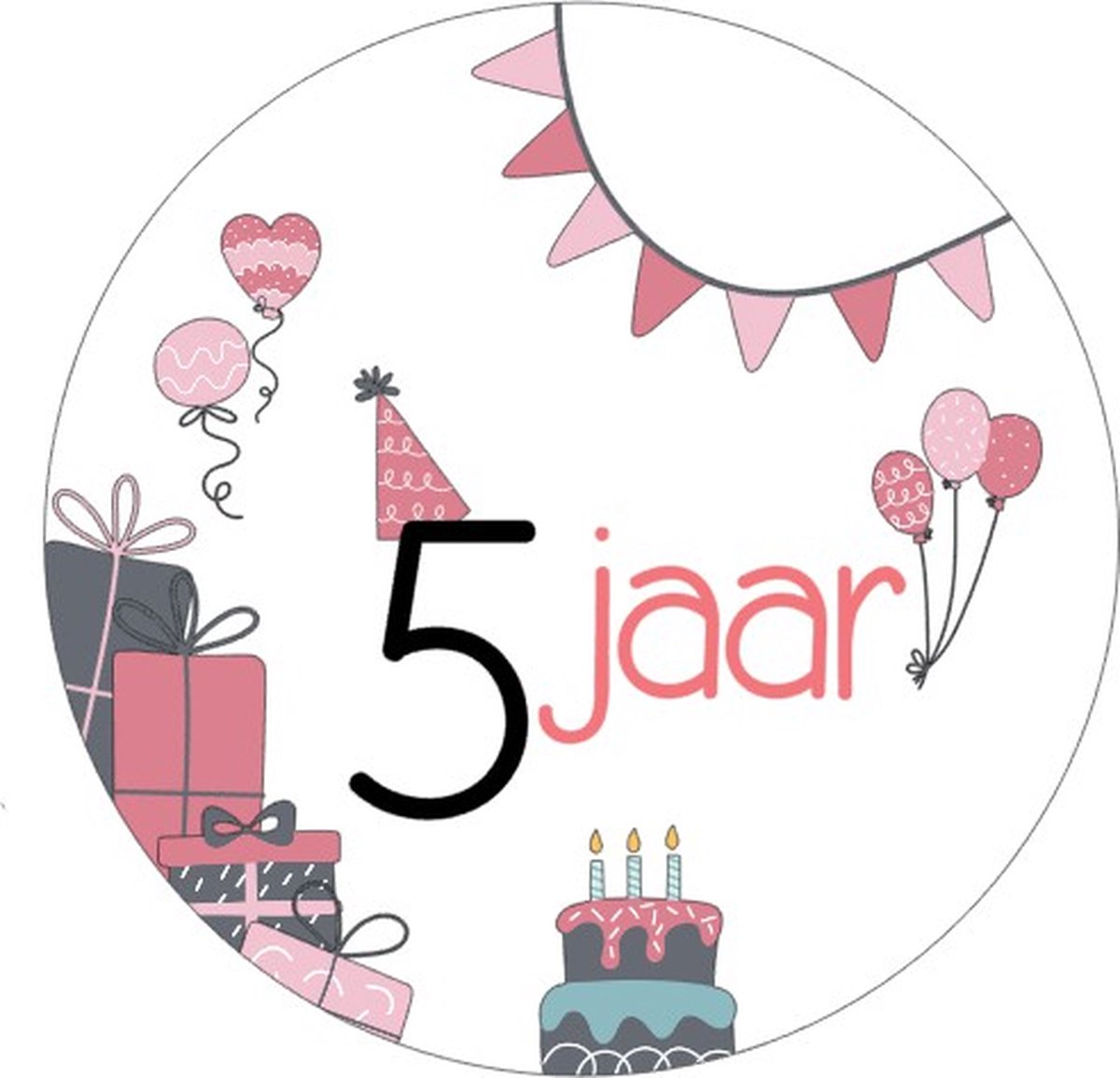 25x Sluitsticker 5 Jaar - Roze - 40 mm - Meiden Sticker - Sluitzegel - Sticker Verjaardag meisjes - Ballonnen - Cadeaus Kados - Glossy - Sluitzegel - Wensetiket - Uitdelen - Jarig - Trakteren - Hoera