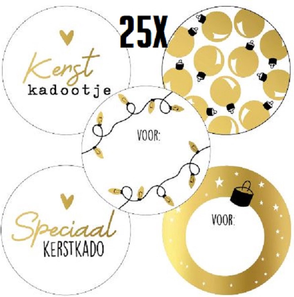 25x sluitstickers Kerst Assorti - RONA DESIGN® - Kerstmis - 5 soorten - Goudfolie - 40 mm - Stickers - Kerst stickers - Kerst - Kerstmis etiketten - Sluitstickers - Wensetiketten - Wensetiket