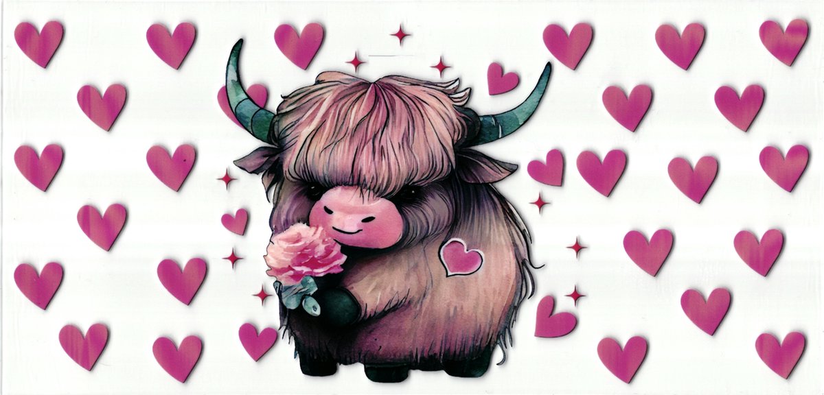 UV DTF cup sticker - stickers - beker - cup - koffie - drinkbeker - sticker - koe- hartjes bloem - stier - uv sticker - hobby - stikker - zelfklevende sticker - leuk voor op drinkbeker - beplakken op alle objecten - leuk voor op je koffer