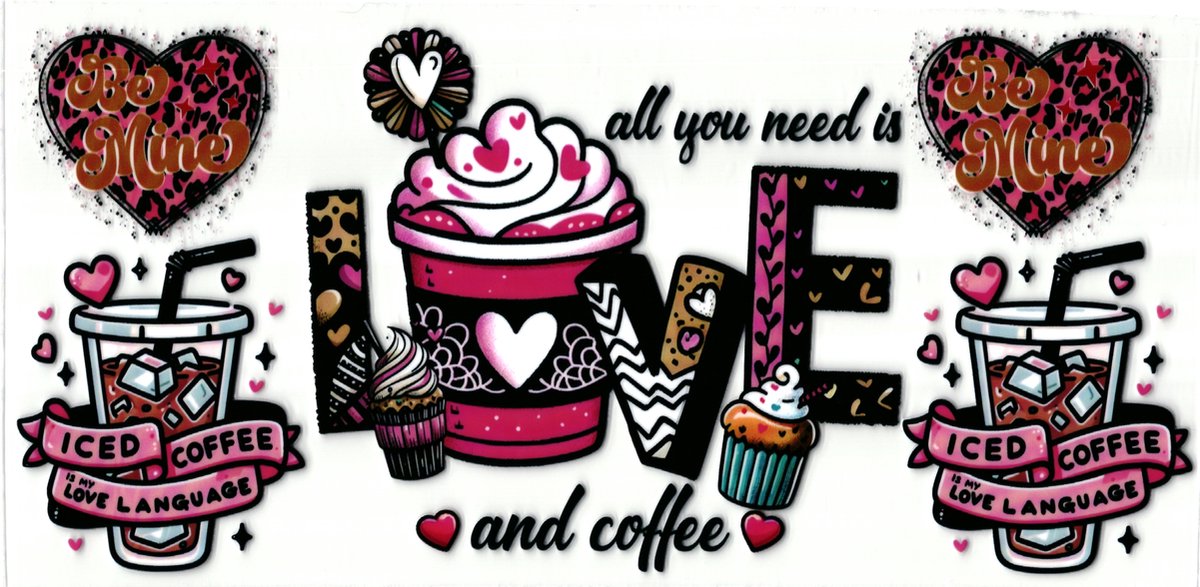 UV DTF cup sticker - stickers - beker - cup - koffie - drinkbeker - sticker - love coffee - iced coffee - hartjes - uv sticker - hobby - stikker - zelfklevende sticker - leuk voor op drinkbeker - beplakken op alle objecten - leuk voor op je koffer