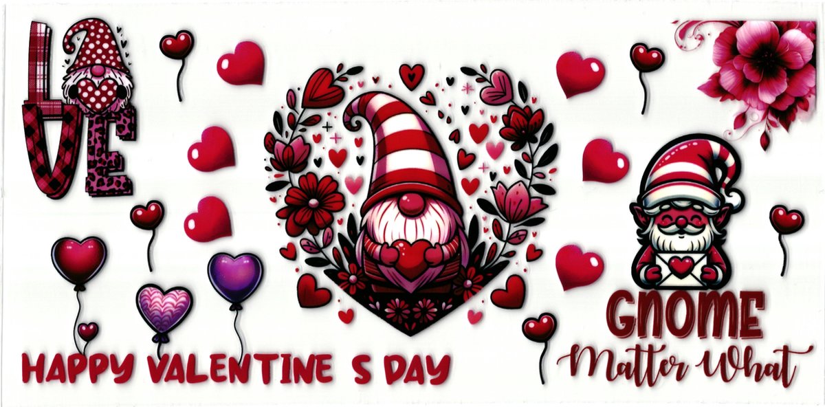 UV DTF cup sticker - stickers - beker - cup - koffie - drinkbeker - sticker - valentijn - gnoom - hartjes - love - uv sticker - hobby - stikker - zelfklevende sticker - leuk voor op drinkbeker - beplakken op alle objecten - leuk voor op je koffer