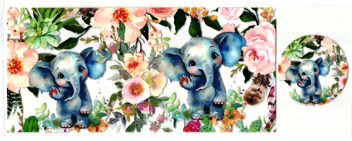 UV DTF cup wrap met deksel sticker - stickers - beker - cup - koffie - drinkbeker - sticker - olifant - olifantje - uv sticker - hobby - stikker - zelfklevende sticker - leuk voor op drinkbeker - beplakken op alle objecten - leuk voor op je koffer