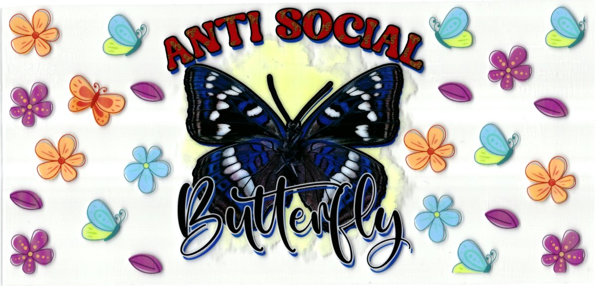 UV DTF cup wrap sticker - stickers - beker - cup - koffie - drinkbeker - sticker - anti social - vlinder - butterfly - uv sticker - hobby - stikker - zelfklevende sticker - leuk voor op drinkbeker - beplakken op alle objecten - leuk voor op je koffer