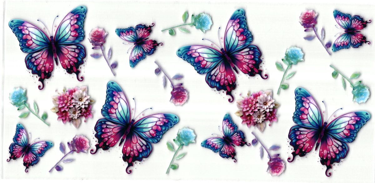 UV DTF cup wrap sticker - stickers - beker - cup - koffie - drinkbeker - sticker - bloemen - vlinder - butterfly - vlinders - uv sticker - hobby - zelfklevende sticker - leuk op drinkbeker - beplakken op alle objecten - leuk voor op je koffer