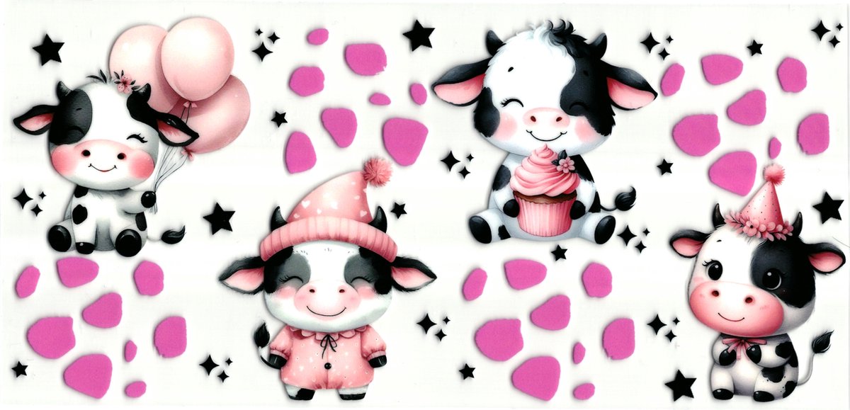 UV DTF cup wrap sticker - stickers - beker - cup - koffie - drinkbeker - sticker - koe - cow - koetje - koeien - cows - uv sticker - hobby - stikker - zelfklevende sticker - leuk op drinkbeker - beplakken op alle objecten - leuk voor op je koffer