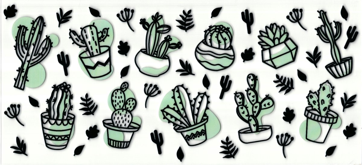 UV DTF cup wrap sticker - stickers - beker - cup - koffie - drinkbeker - sticker - plan - cactus - plantjes - cactussen - sticker - hobby - stikker - zelfklevende sticker - leuk op drinkbeker - beplakken op alle objecten - leuk voor op je koffer