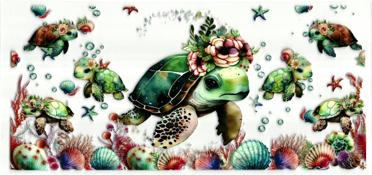 UV DTF cup wrap sticker - stickers - beker - cup - koffie - drinkbeker - sticker - schildpad - schelpen - turtle - schelp - uv sticker - hobby - stikker - zelfklevende sticker - leuk op drinkbeker - beplakken op alle objecten - leuk voor op je koffer