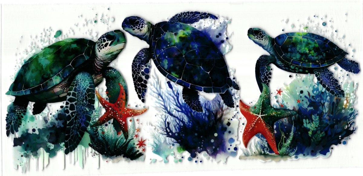 UV DTF cup wrap sticker - stickers - beker - cup - koffie - drinkbeker - sticker - schildpad - turtle - zeeschildpad- zee - uv sticker - hobby - stikker - zelfklevende sticker - leuk op drinkbeker - beplakken op alle objecten - leuk voor op je koffer