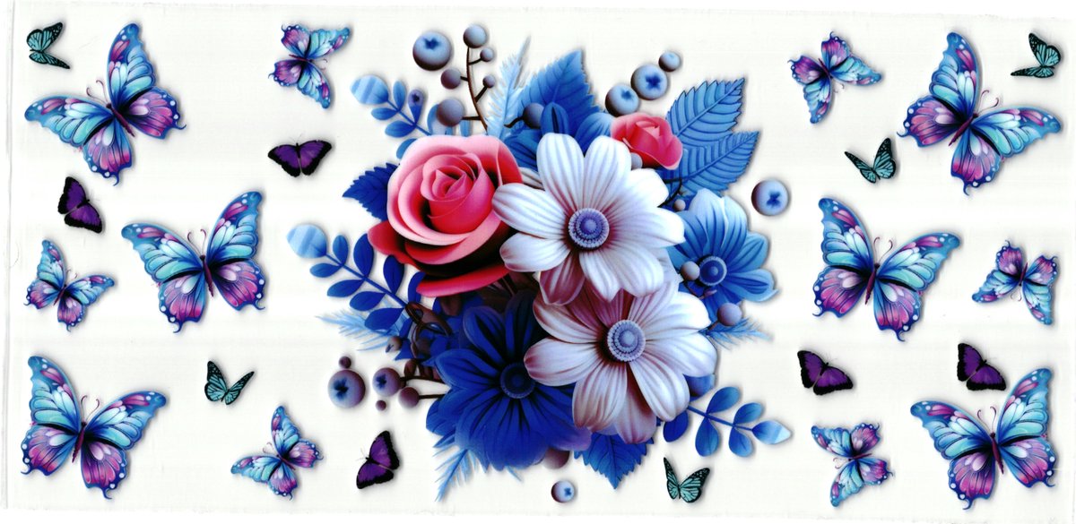 UV DTF cup wrap sticker - stickers - beker - cup - koffie - drinkbeker - sticker - vlinder - butterfly - bloemen - flower - uv sticker - hobby - stikker - zelfklevende sticker - leuk op drinkbeker - beplakken op alle objecten - leuk voor op je koffer