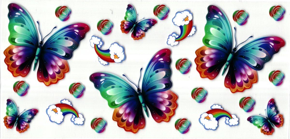 UV DTF cup wrap sticker - stickers - beker - cup - koffie - drinkbeker - sticker - vlinder - butterfly - regenboog - uv sticker - hobby - stikker - zelfklevende sticker - leuk op drinkbeker - beplakken op alle objecten - leuk voor op je koffer