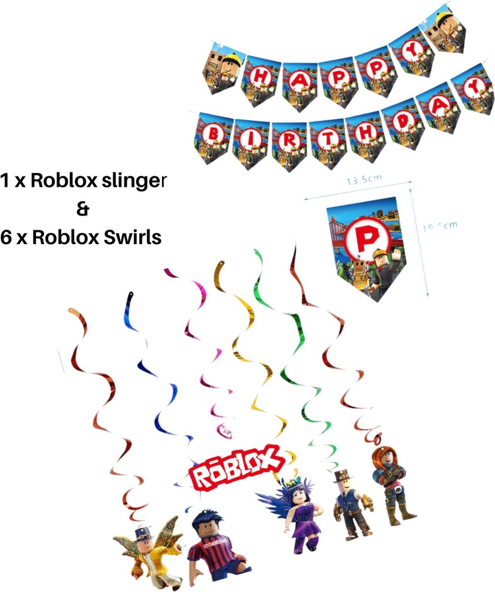 Roblox feest combi - Roblox feestje - Roblox kinderfeestje - Verjaardag - Roblox - Robux - Verjaardag decoratie - Slingers - Swirls - Roblox verjaardag - Partijtje - Roblox kado - Roblox Cadeau - ROblox slingers - Roblox Party