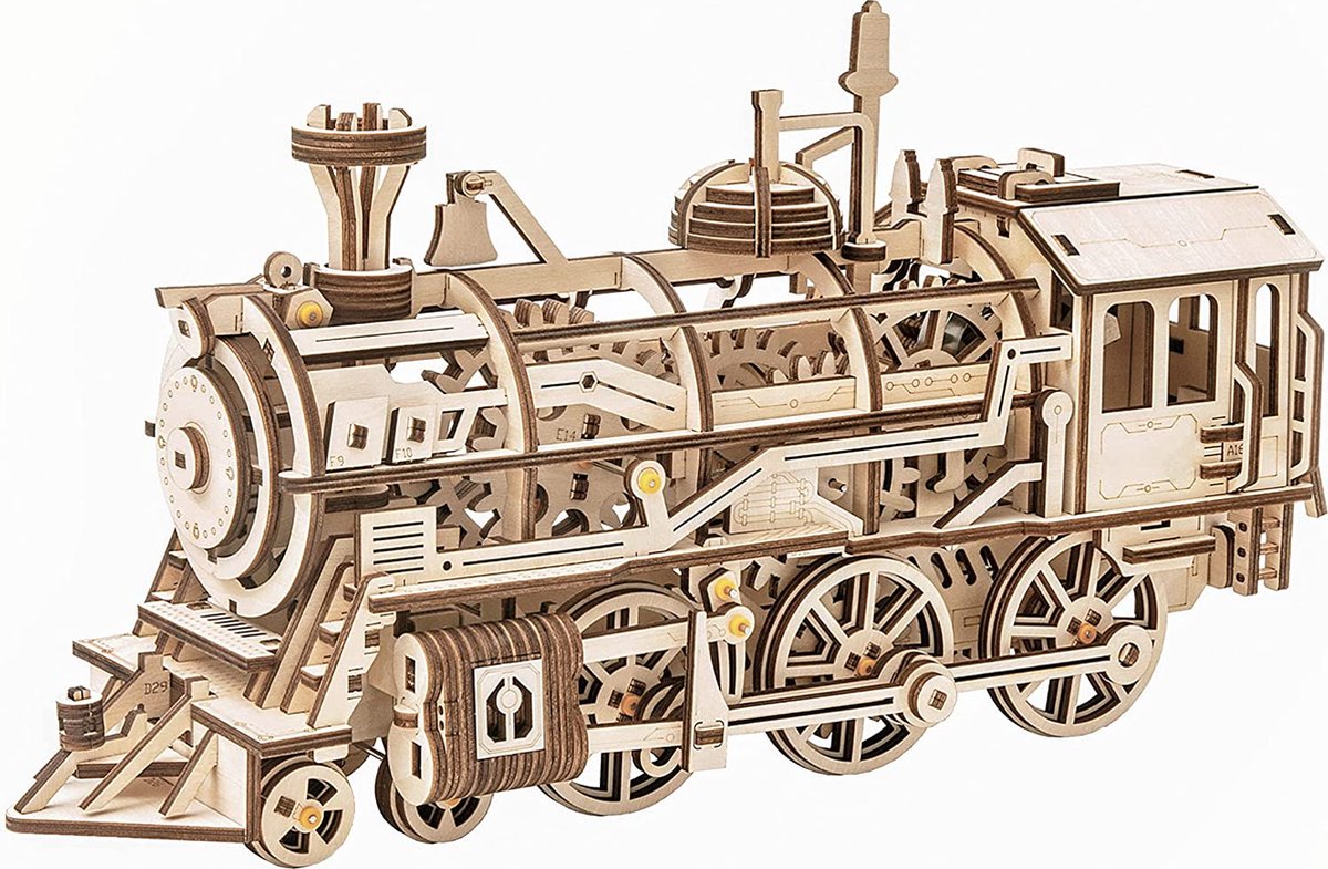 Robotime 3D houten puzzel Lasergesneden - Bouwconstructie Verhuiskit - Mechanisch cadeau voor jongens en meisjes (Locomotief)