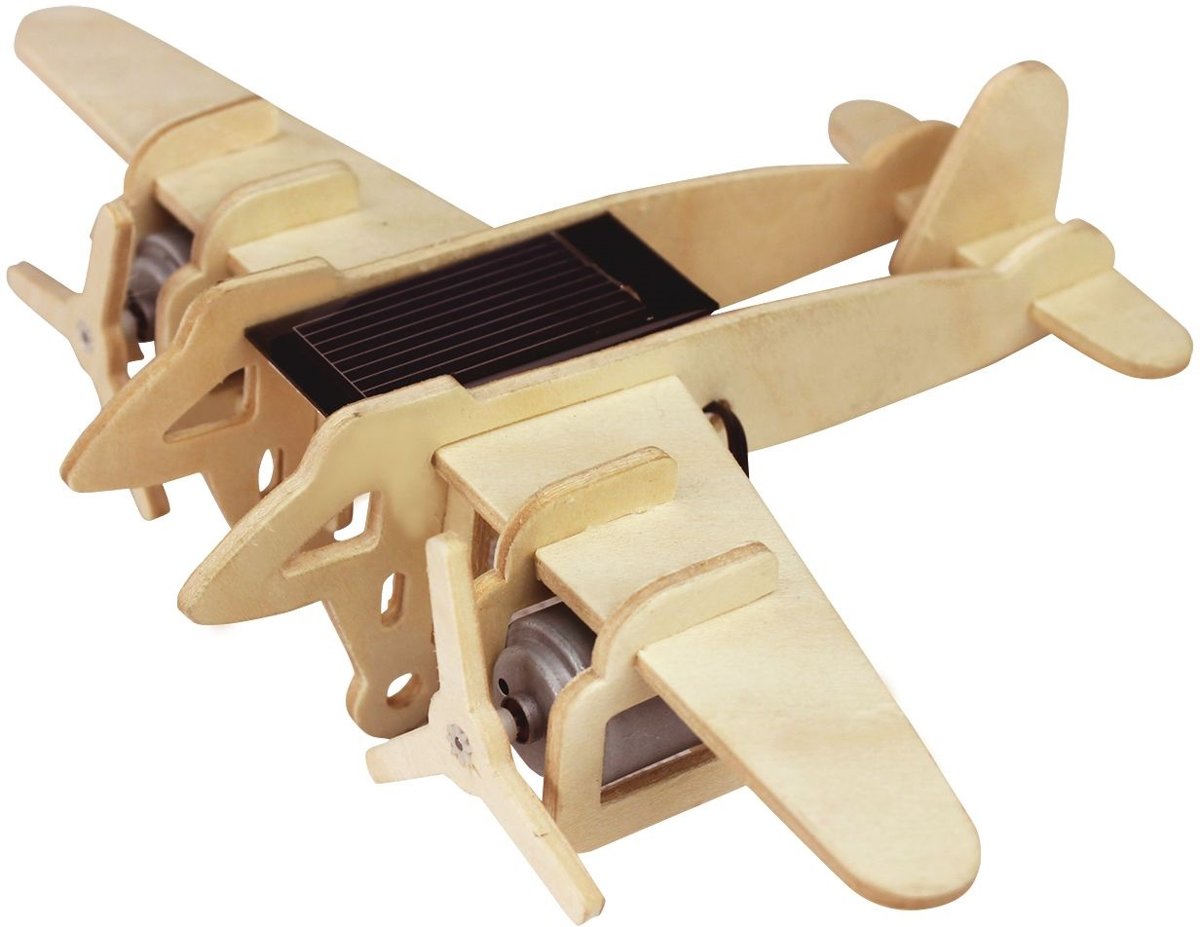Robotime Bomber Vliegtuig P330 met zonnecel - Houten Modelbouw