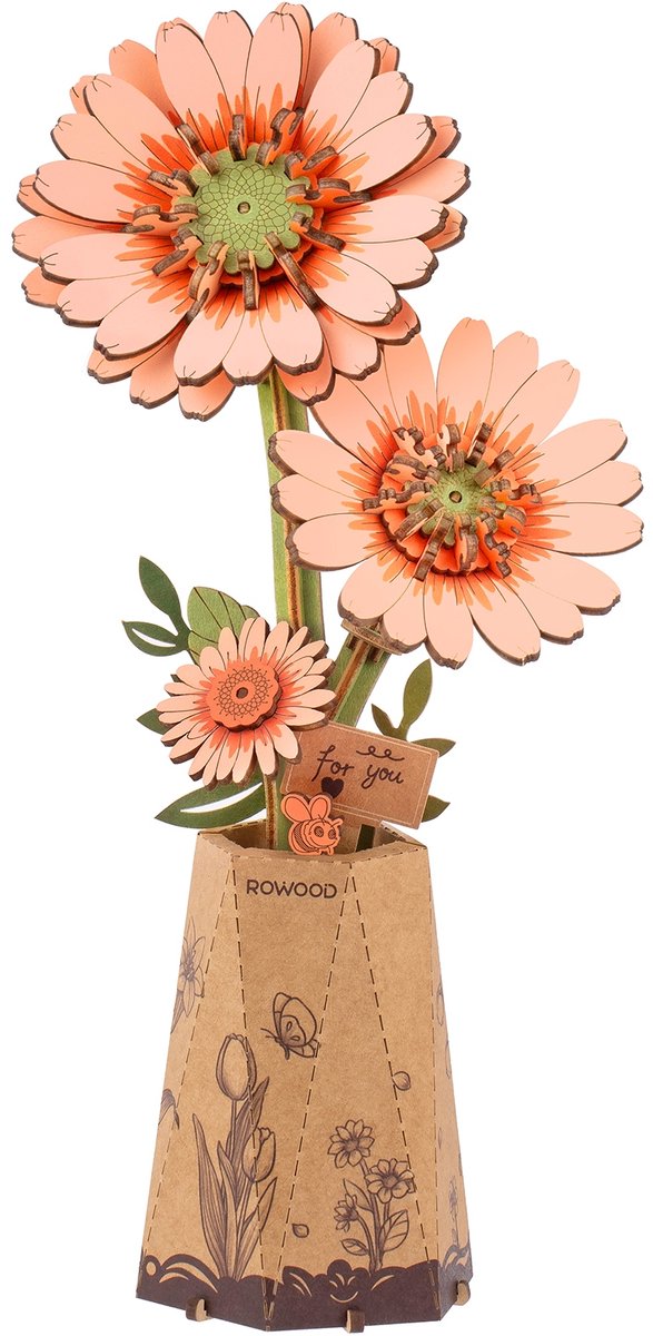 Robotime Light Orange Gerbera - Rowood Wooden Bloom Craft Series - TW111 - Knutselen - DIY - Houten bouwpakket - Volwassenen - Bloemen - Creatief