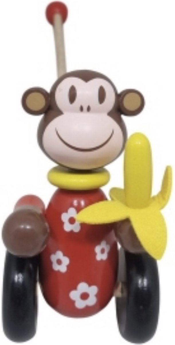 Duwstok AAP - speelgoed kind - hout - cadeau kind - sintcadeau - kerstcadeau