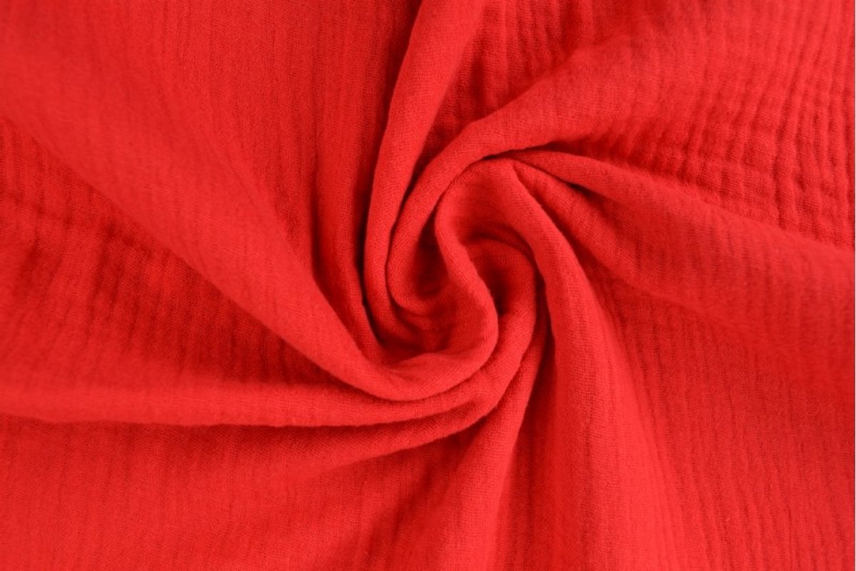 10 meter mousseline stof op rol - Rood - 135cm breed - Double gauze op rol
