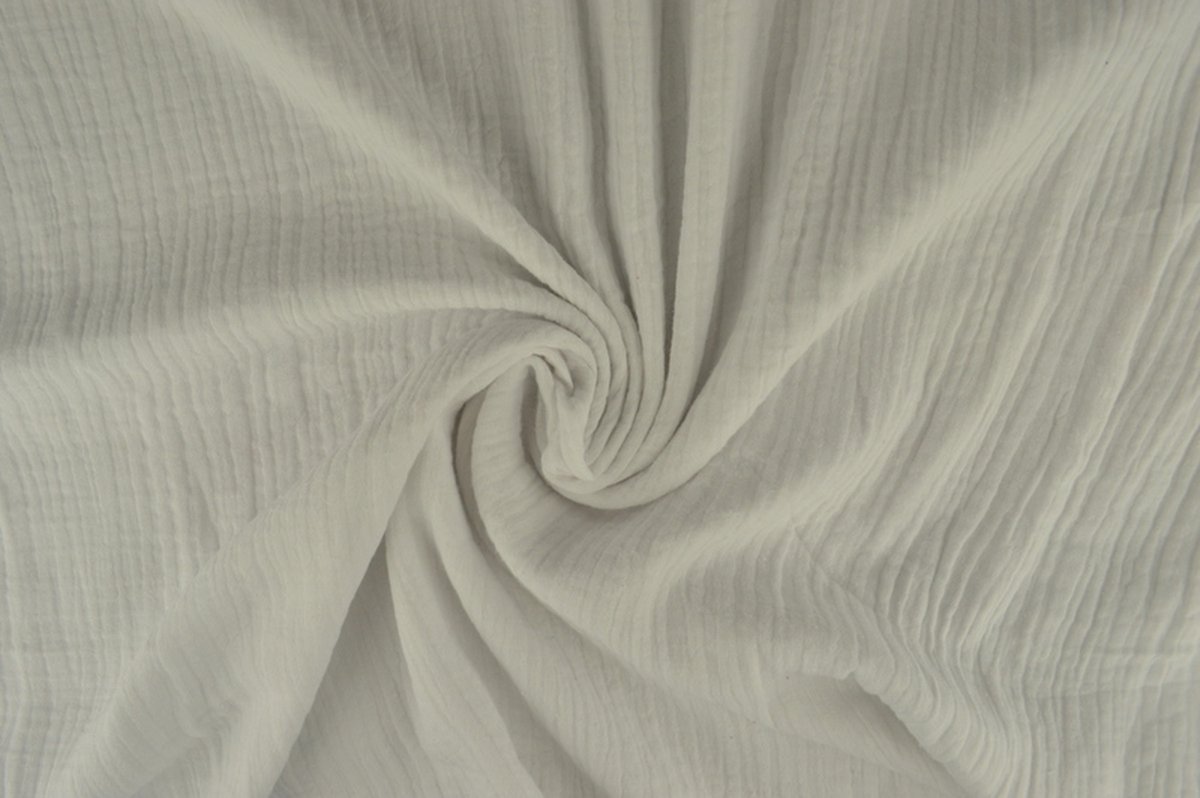 10 meter mousseline stof op rol - Wit - 135cm breed - Double gauze op rol