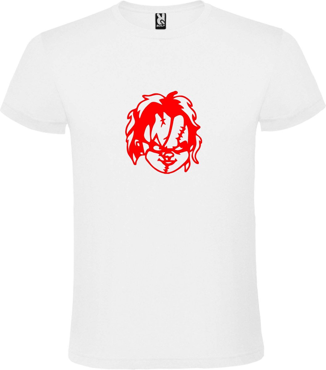 Wit T-Shirt met “ Halloween Chucky “ afbeelding Rood Size XL