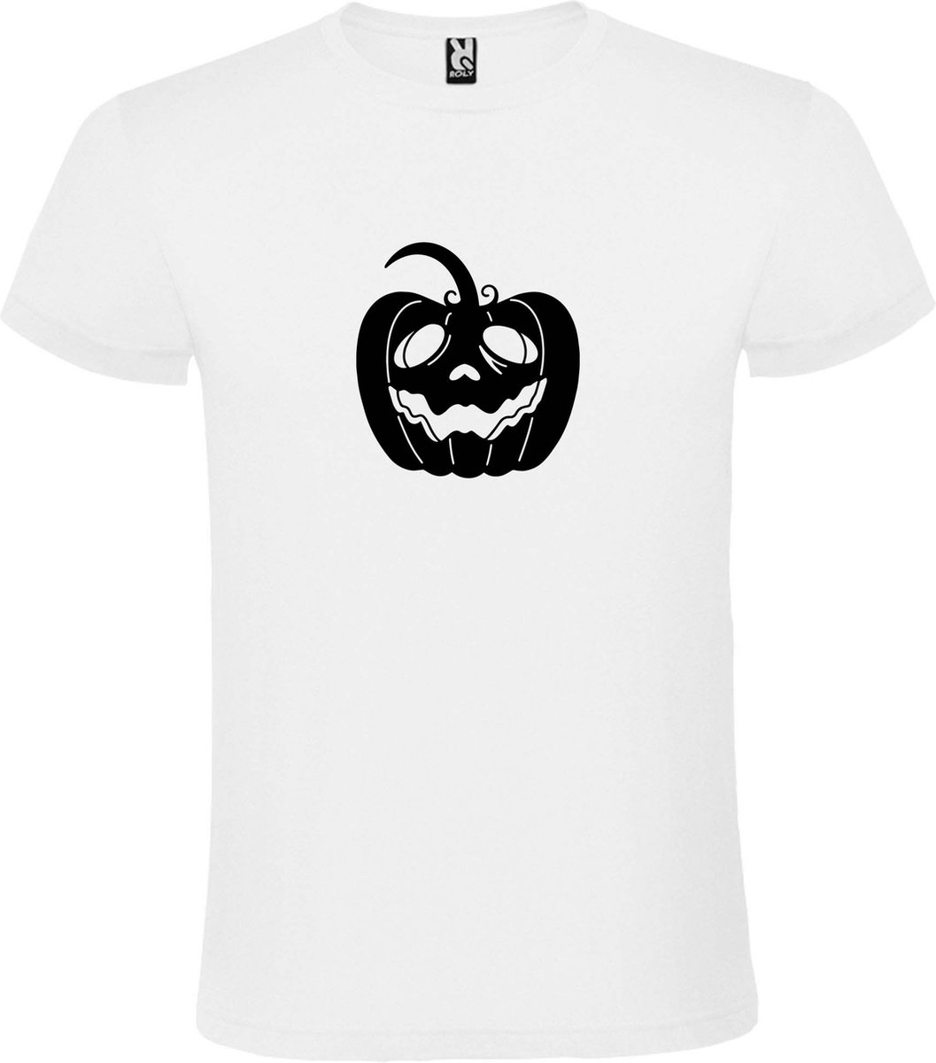 Wit T-Shirt met “ Halloween Pompoen “ afbeelding Zwart Size XL