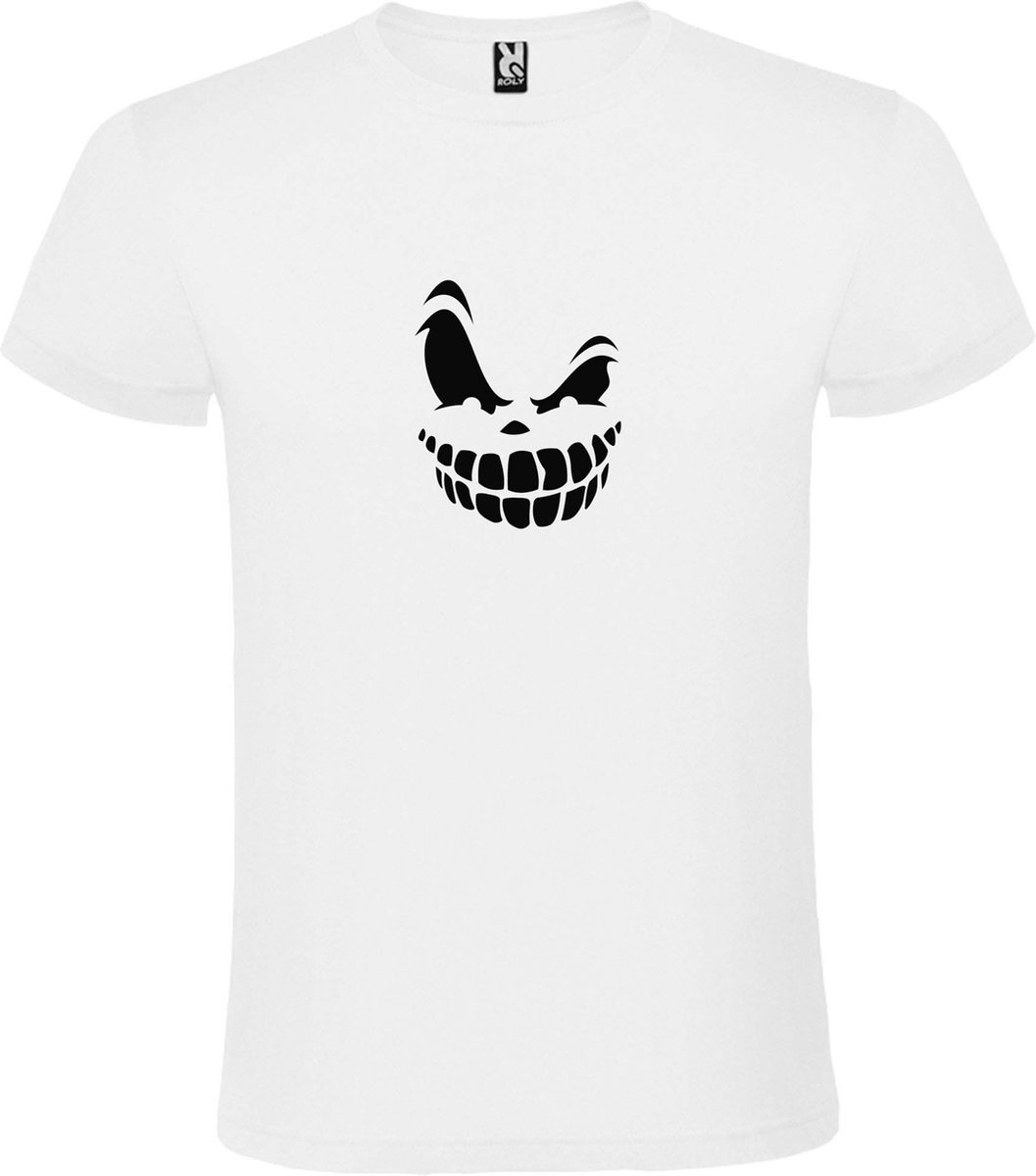 Wit T-Shirt met “ Halloween Spooky Face “ afbeelding Zwart Size XXL