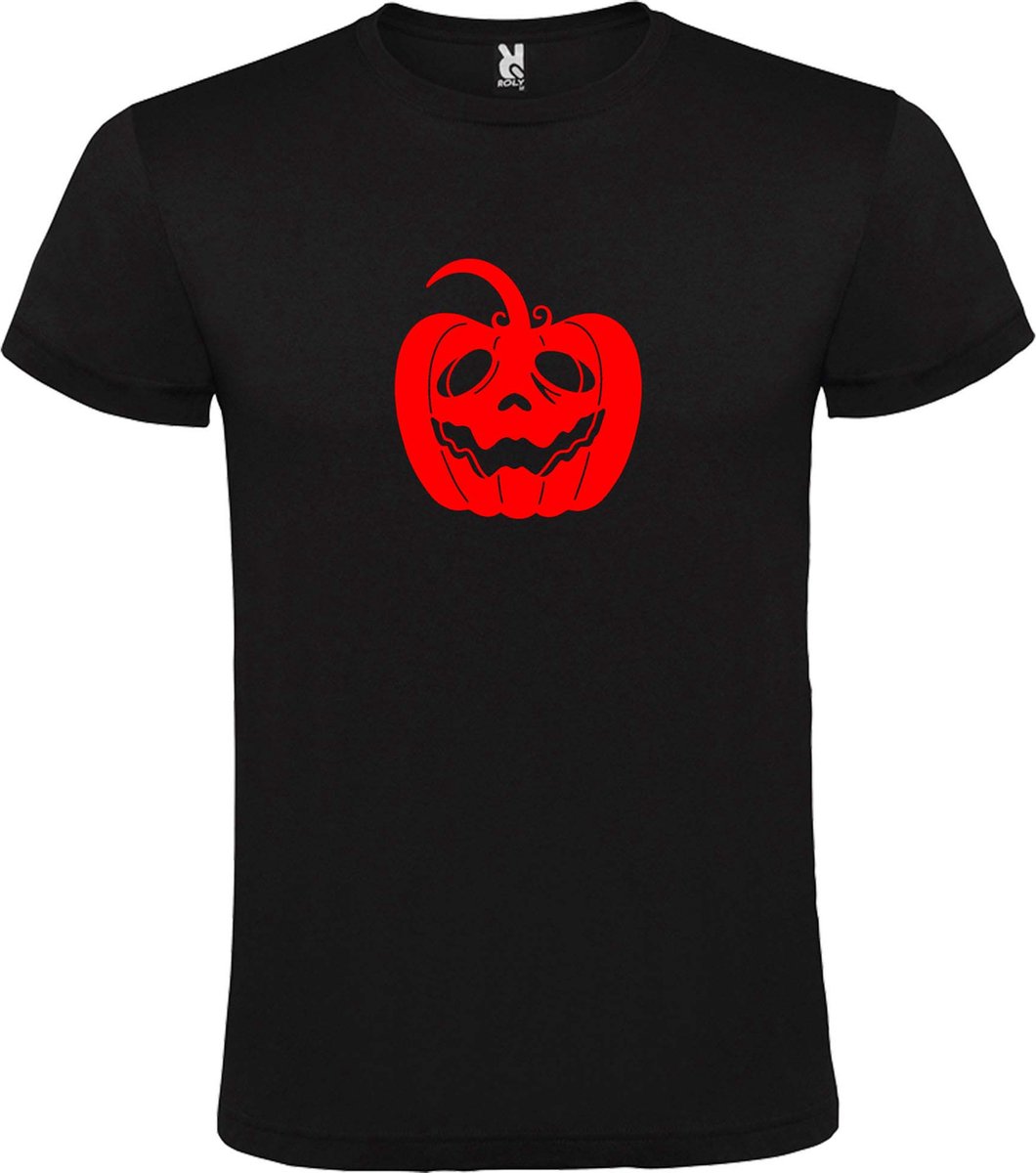 Zwart T-Shirt met “ Halloween Pompoen “ afbeelding Rood Size S