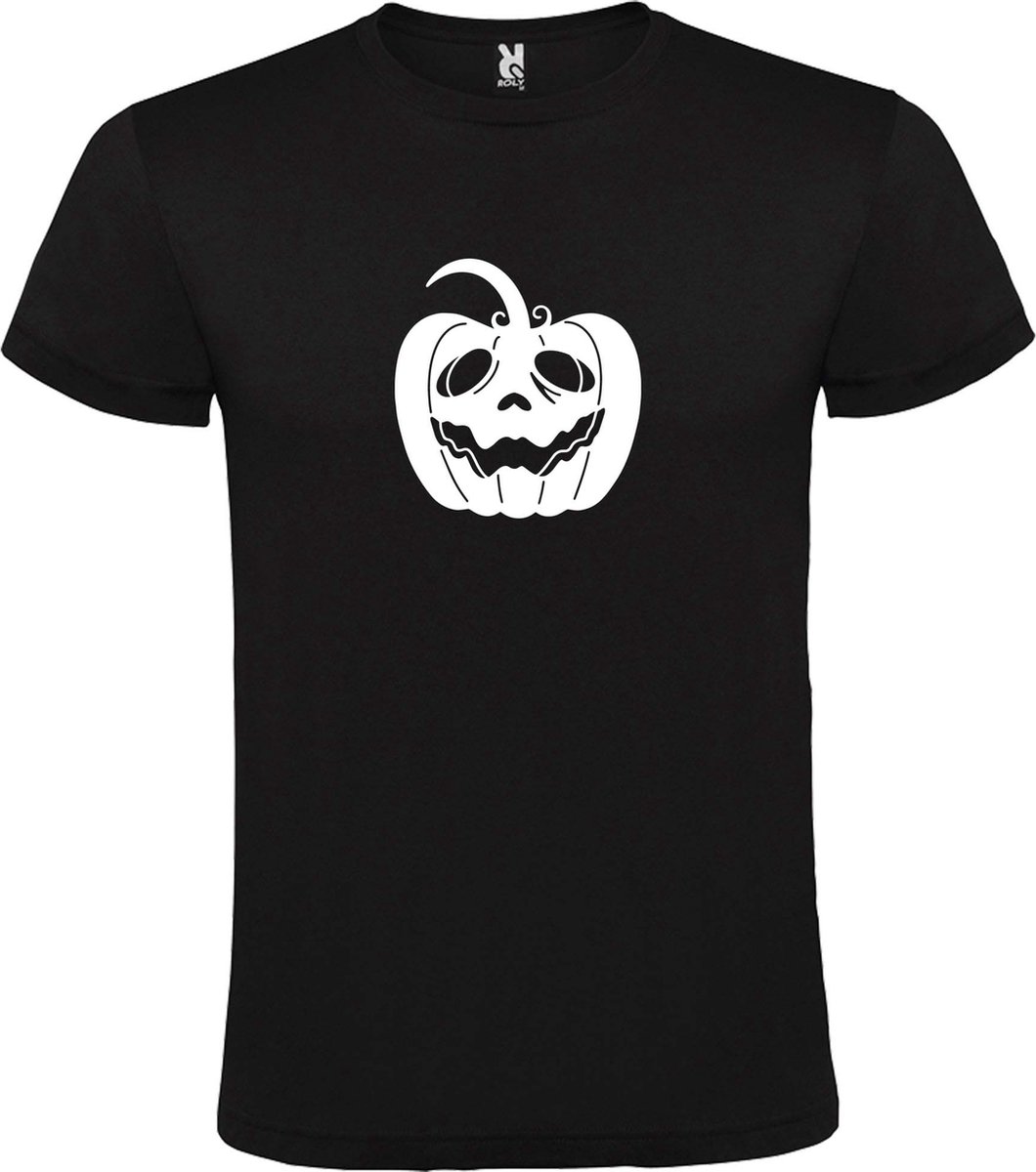 Zwart T-Shirt met “ Halloween Pompoen “ afbeelding Wit Size XL