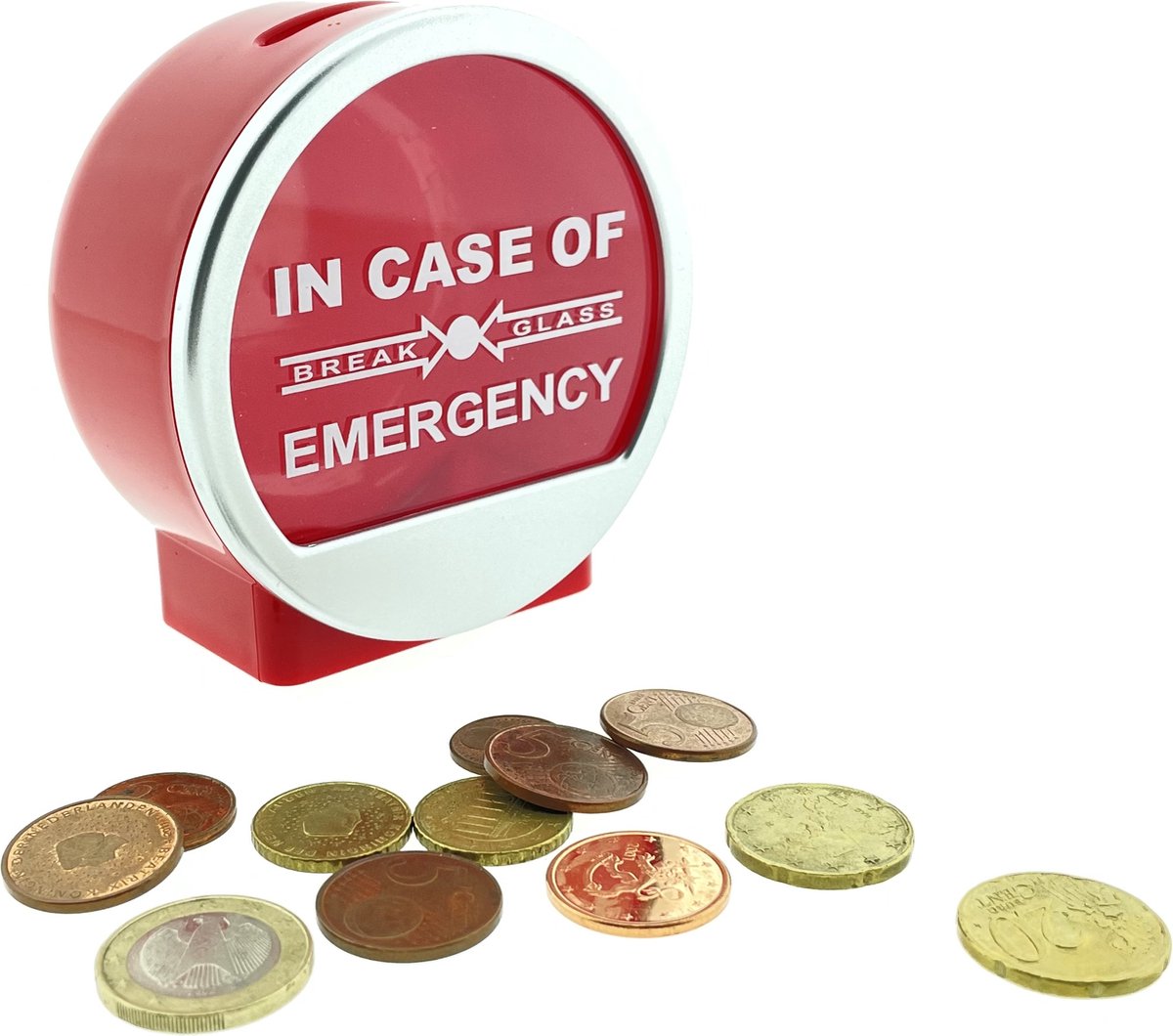 Spaarpot Rood - In Geval van Nood Glas Breken