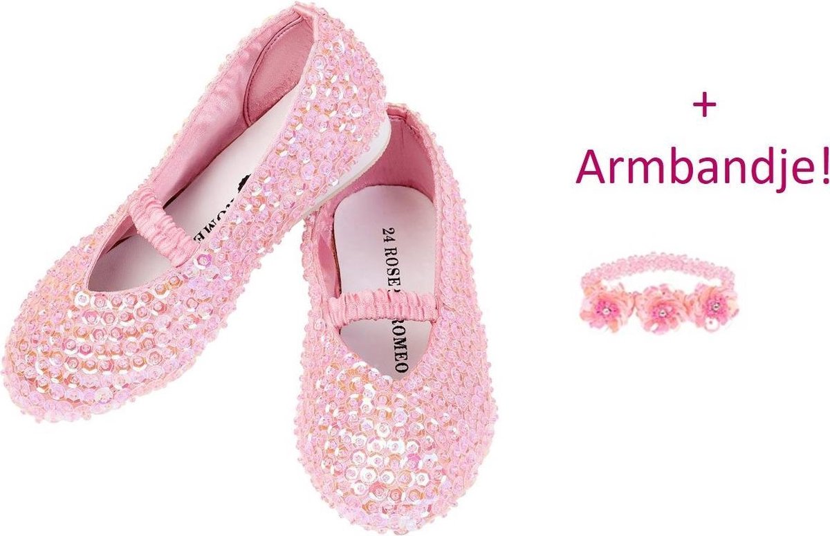 Prinsessen Schoenen Roze bij prinsessenjurk, k3 jurk, elsa frozen - mt 30 + armbandje