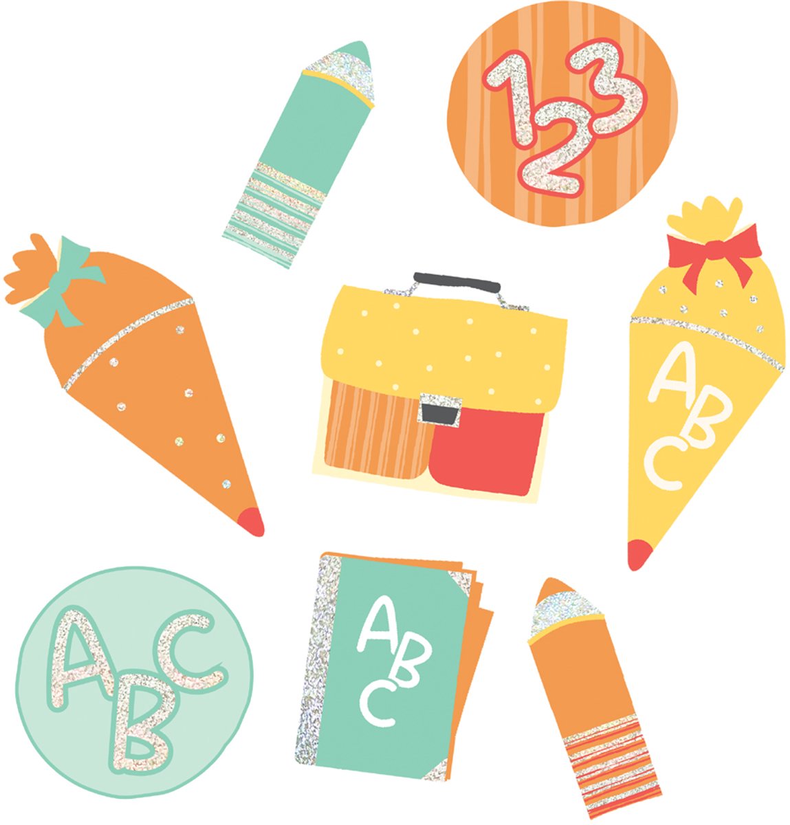 Decoratie mix Eerste schooldag, met glittereffect, 60 stuks