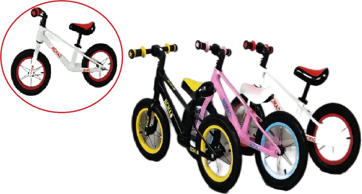 Loopfiets- kindersportbalans fiets - Fiets zonder pedaal - competitieve kindersportbalans fiets - 14 inch - voor kinderen van 3 4 5 6 7 jaar voor jongens en meisjes - Verstelbare stoel - Luchtbanden - Comfortabel en zeer licht - Zwart en Wit