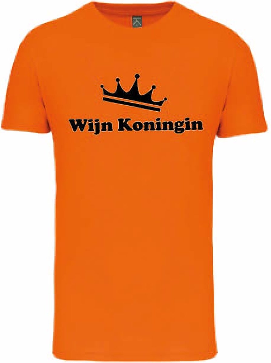 Wijn Koningin T-shirt – Oranje – Dames – Comfortabel – Perfect voor Koningsdag & Festivals – Maat L