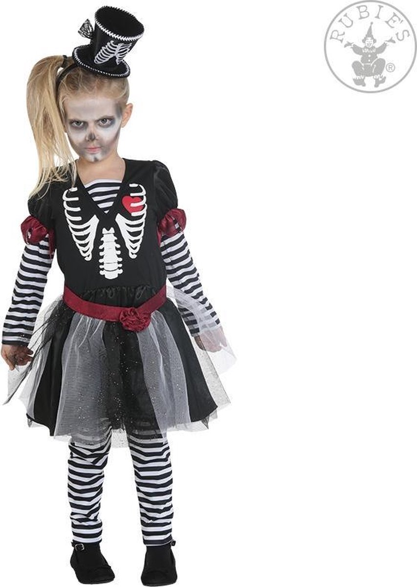 Halloween Kinder Verkleedpakje Skelet Meisje 3-delig Maat 116