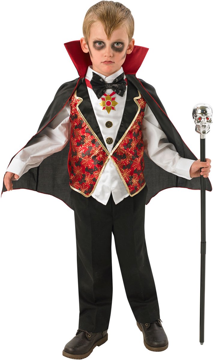 Rubies - Vampier & Dracula Kostuum - Dracula Kostuum Jongen - rood,zwart,wit / beige - Maat 128 - Halloween - Verkleedkleding