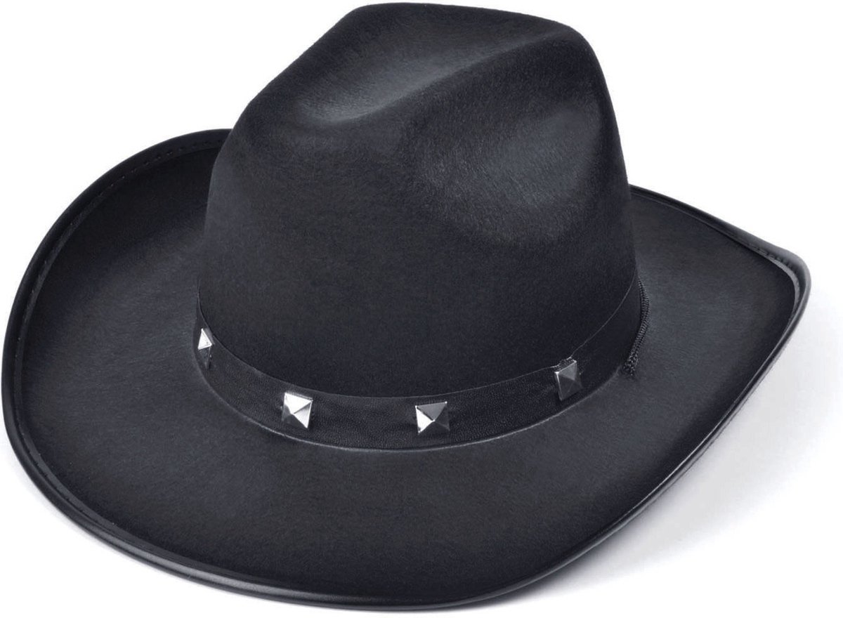   Carnaval verkleed hoed voor een cowboy - met studs - zwart - polyester - heren/dames