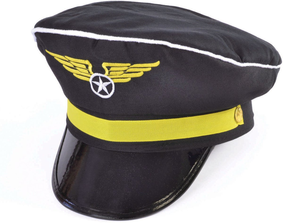   Carnaval verkleed piloten pet/hoed - zwart - voor volwassenen - one size