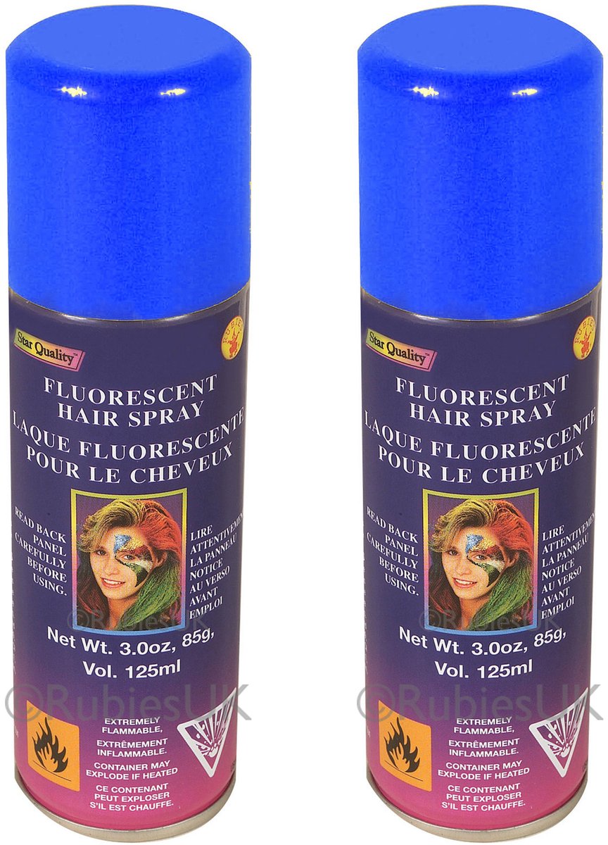   Haar verf/spray - 2x - neon blauw - spuitbus - 125 ml - Carnaval