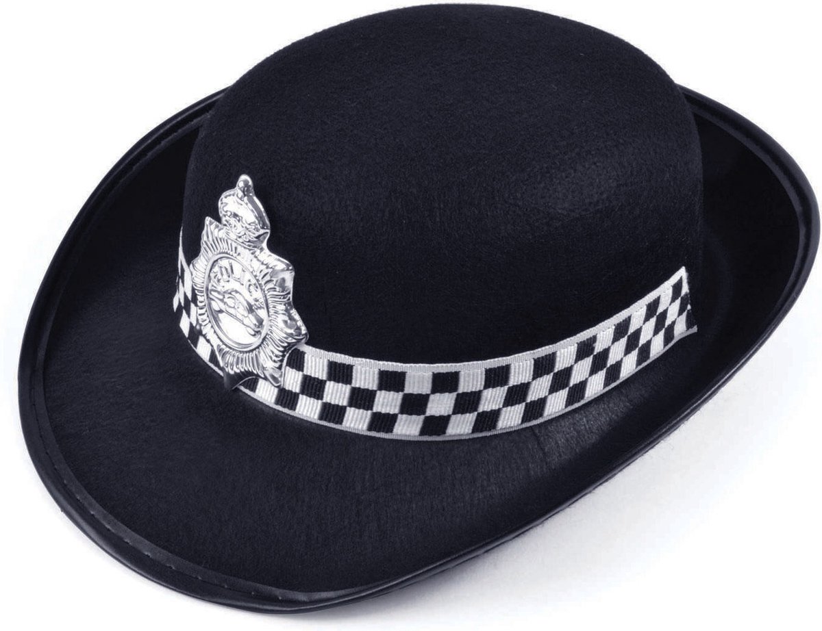   Politie/agent verkleed helm - zwart - vilt materiaal - voor volwassenen - Verkleed accessoires/helmen