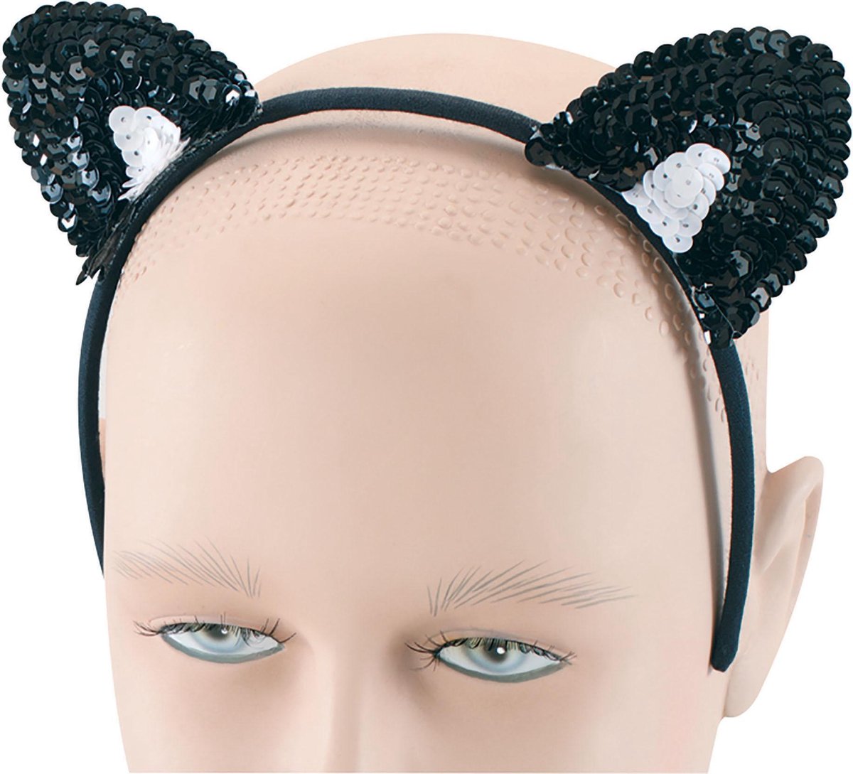   Verkleed diadeem katten oren - zwart - pailletten - voor kinderen