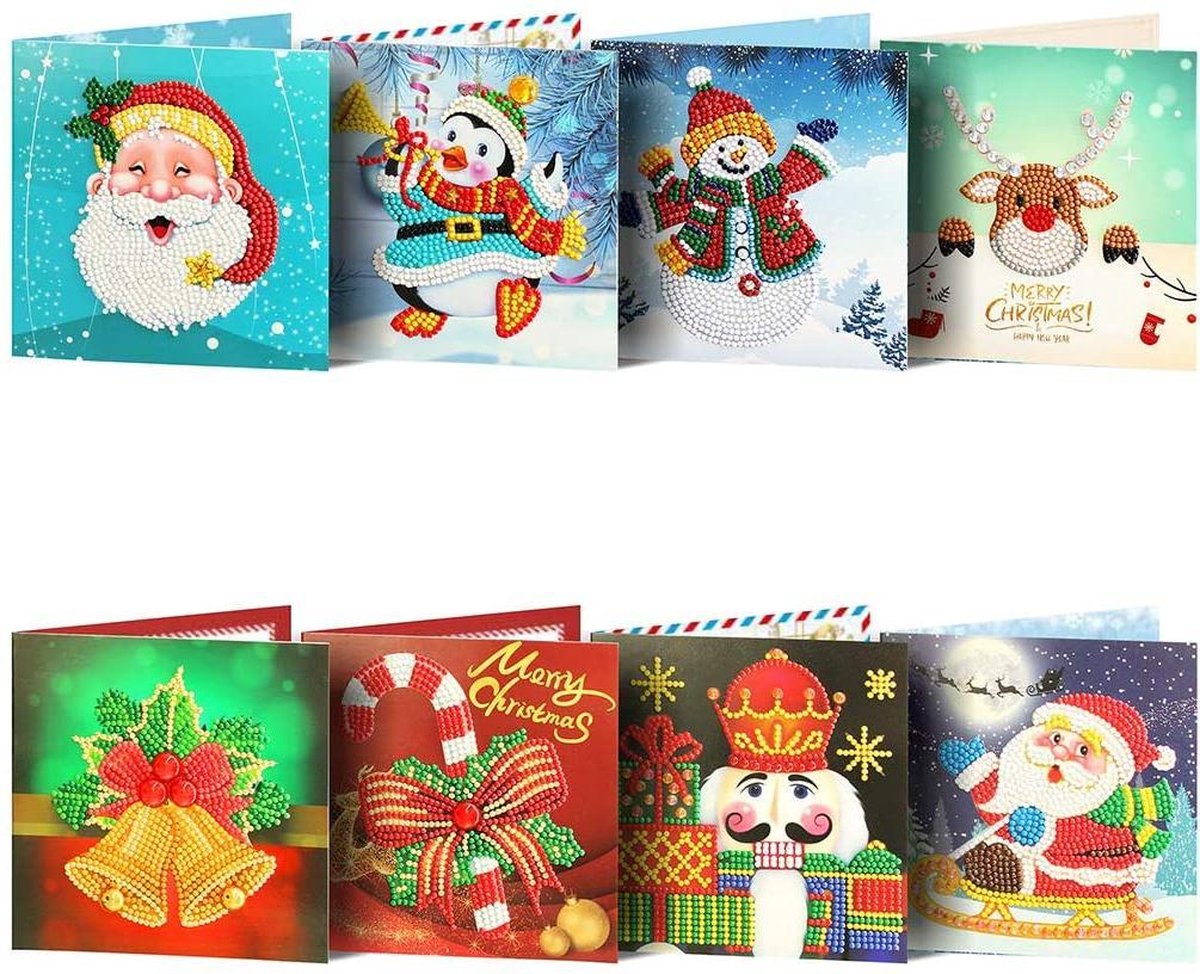 Rubye® Diamond Painting Kerstkaarten - Diamond Painting Volwassenen - Met Enveloppen – Kerst – 8 Stuks