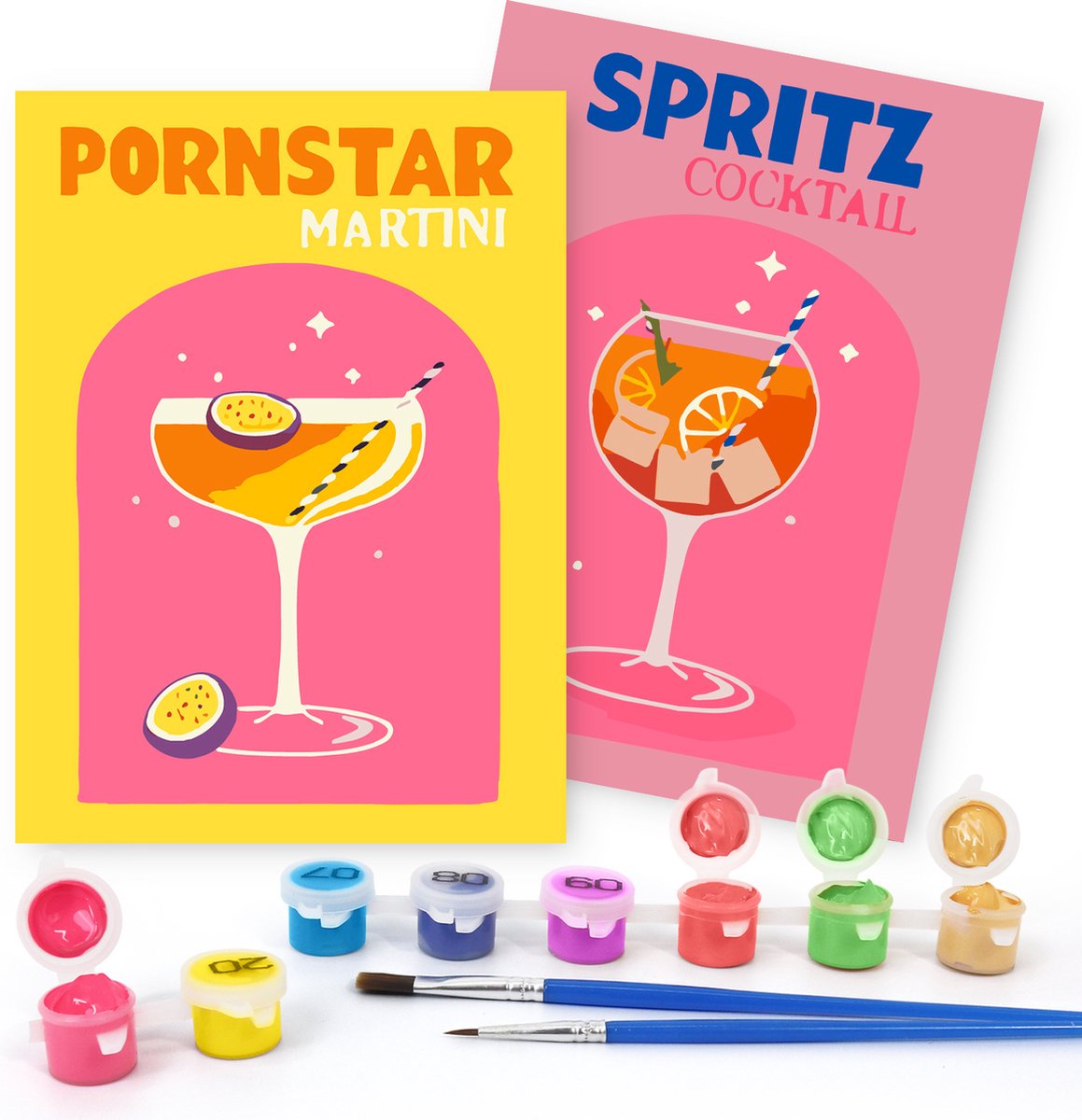 Rubye® Mini Schilderen op Nummers - 2 stuks - Volwassenen - Schilderen op Nummer Kinderen - Set - Cocktails - 15x20cm