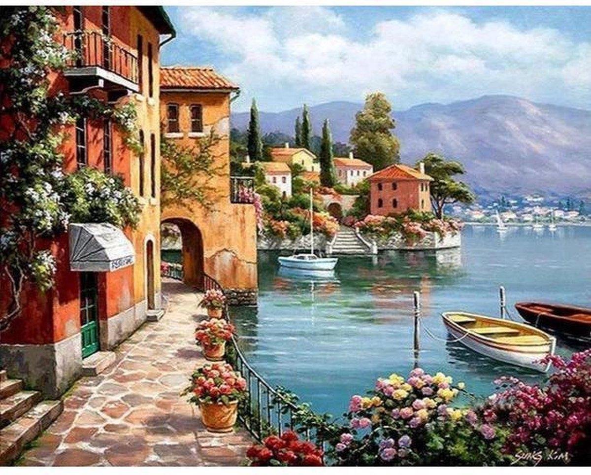 Rubye® Schilderen Op Nummer Volwassenen – Italiaanse Kust – Met Frame en Standaard – 40x50cm