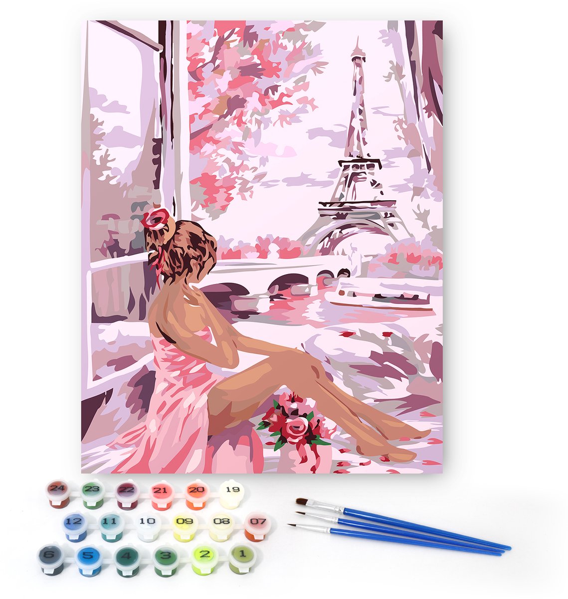 Rubye® Schilderen Op Nummer Volwassenen – Pink Paris – Inclusief Verf en Penselen – Canvas Schildersdoek - Kleuren op Nummer - 40x50cm