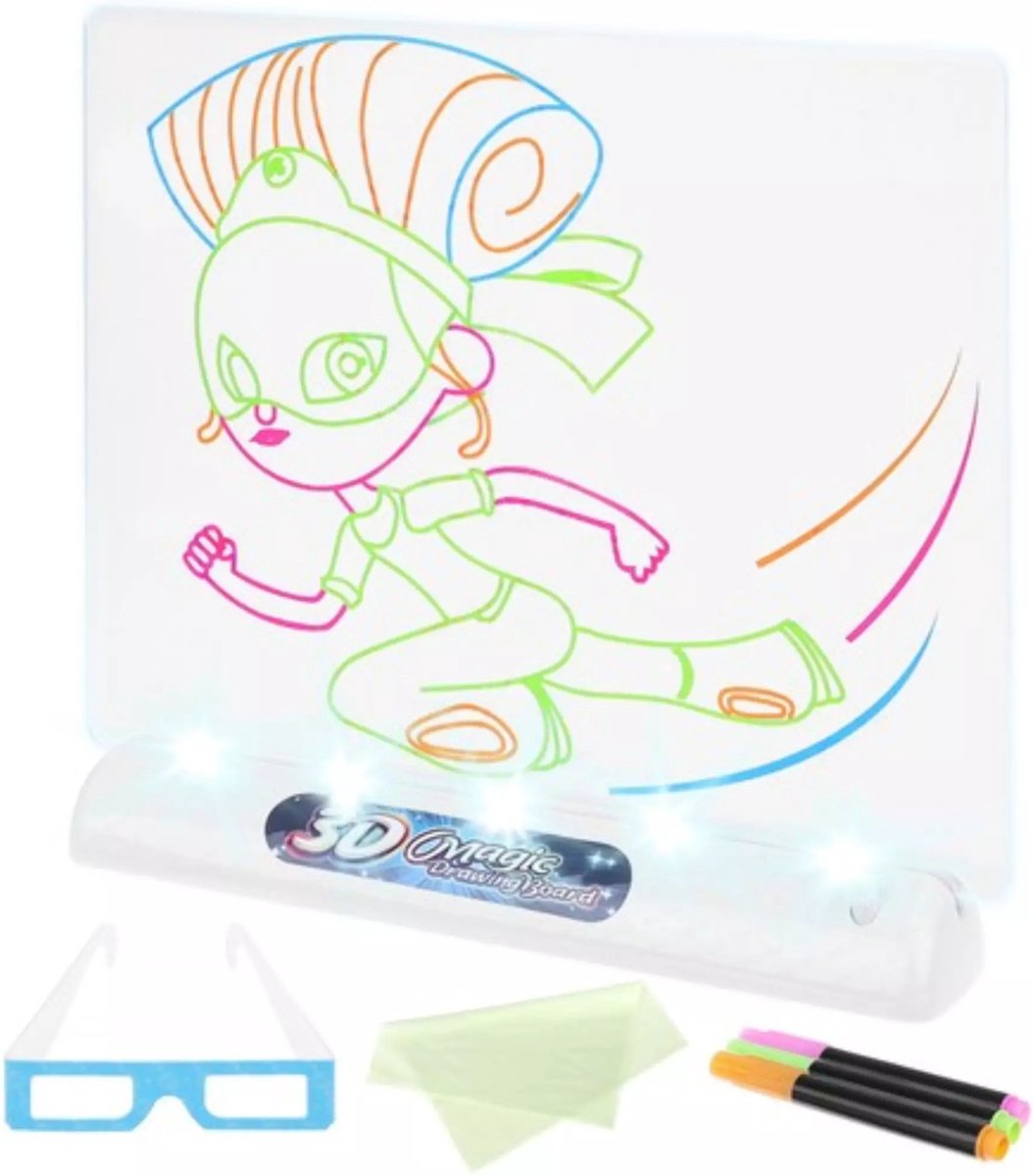 Ruhhy 3D Tekenbord voor Kinderen - Magische 3D-Kunst met LED Verlichting en 3D-Bril