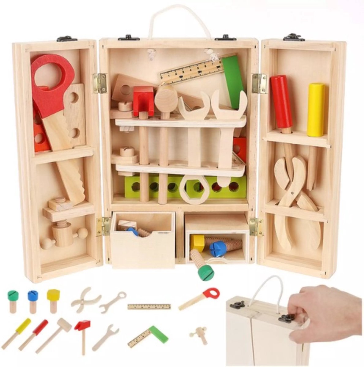 Ruhhy Houten Gereedschapskist Set voor Kinderen - Veilig en Educatief