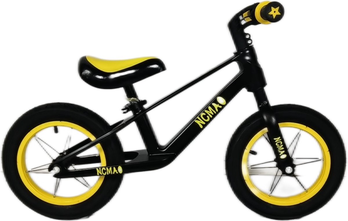 Loopfiets-kindersportbalans fiets-Fiets zonder pedaal-competitieve kindersportbalans fiets-12 inch-voor kinderen van 2 3 4 5 6 7 jaar voor jongens en meisjes-Verstelbare stoel-Luchtbanden-Comfortabel en zeer licht- Geel