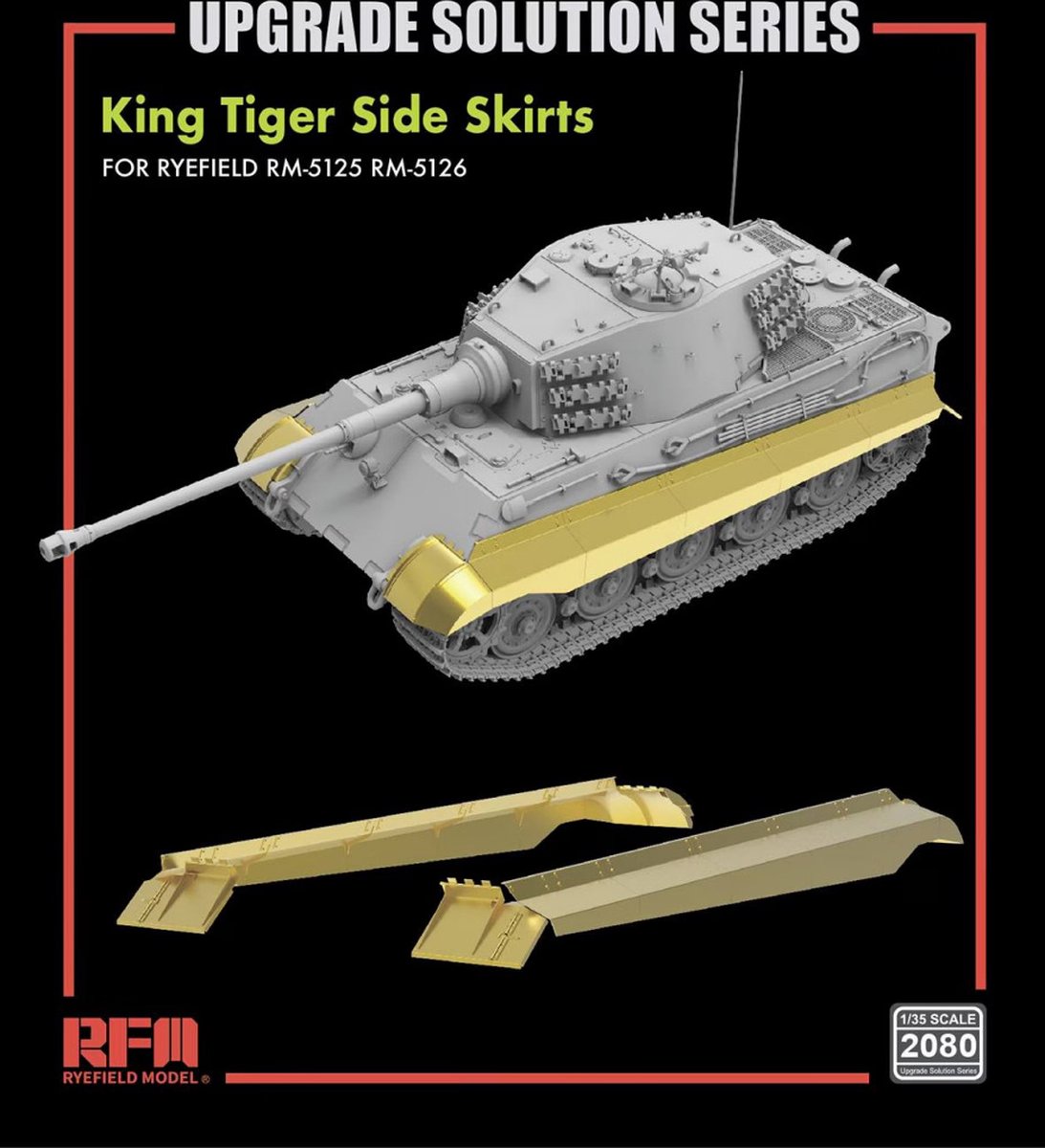 Rye Field Model Modelbouwdecoratie - 2080 King Tiger Sideskirts - Upgrade Solution-serie Photo-etch