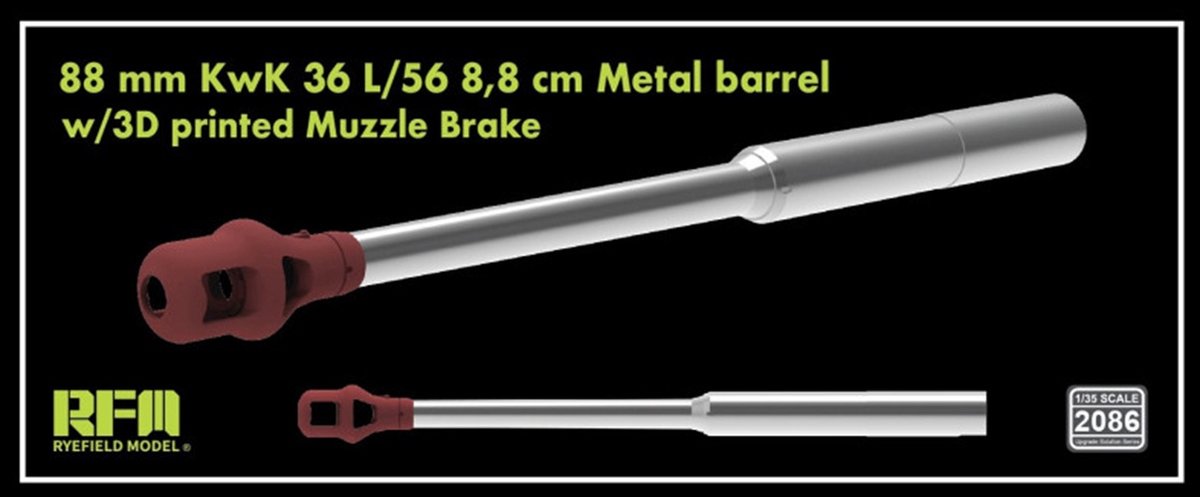 Rye Field Model Modelbouwpakket - 2086 88 mm KwK 36 L/56 8,8 cm metalen loop met 3D-geprinte mondingsrem voor Tiger I-serie Accessoires set - 1:35 -