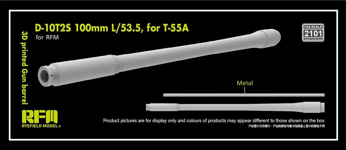 Rye Field Model Modelbouwpakket - 2101 3D-geprinte Kanonloop D-10T2S 100mm L/53,5 voor T-55A Rye Field Resin onderdeel - 1:35 -